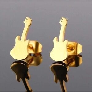 Guitar Earrings Studs‎ Rock Music 18k Gold Plated Stainless Steel